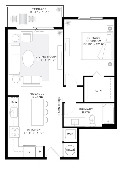 1 Bedroom 1 Bath 695 Sq.Ft. A1A Floor Plan at Mayla Pompano, Pompano Beach, FL